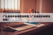 广东麻将所有胡牌倍数表（广东麻将的胡牌及倍数）