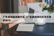 广东麻将秘诀是什么（广东麻将技巧不可不知的技巧）